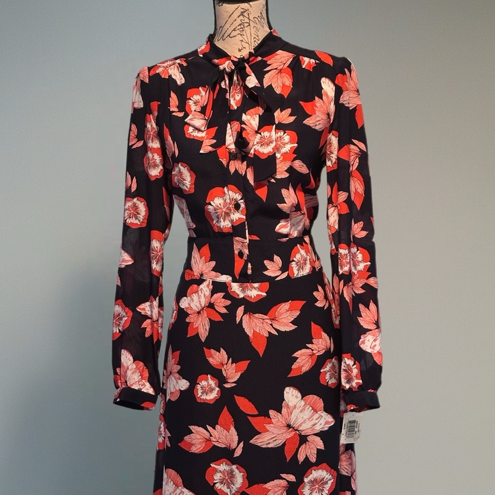 Shoshanna 100% Silk Navy & Red Floral Dress NWT Sz 8 MSRP $395